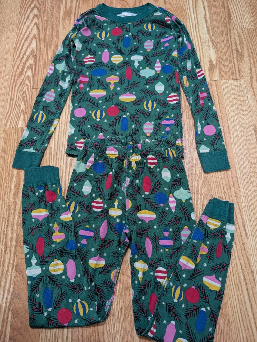 Hanna Andersson Green Holiday Ornament Pajamas Long Sleeve Pants 130 8 - Picture 7 of 12